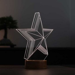 3D Star Led Light | Wood