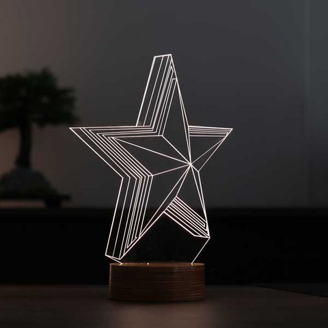 3D Star Led Light | Wood