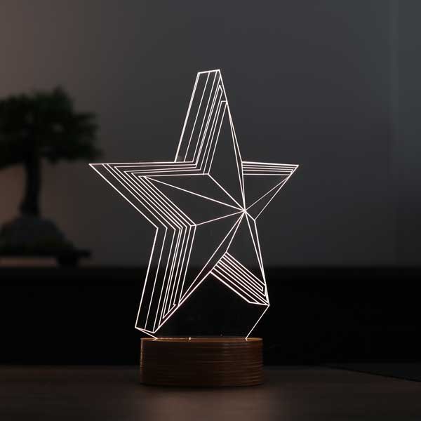 3D Star Led Light | Wood