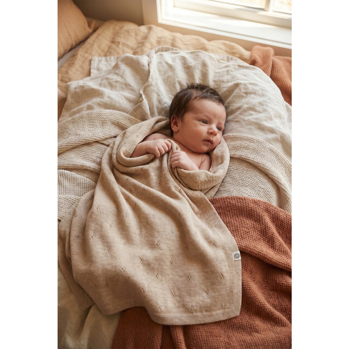 Woll -Babydecke / Kinderdecke / Wickeldecke - Pointelle gestrickt - Merinowol - Knoblauch