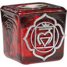 CUBE DE VERRE ROUGE BOUGEOIR-BASE