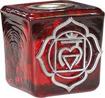 CUBE DE VERRE ROUGE BOUGEOIR-BASE