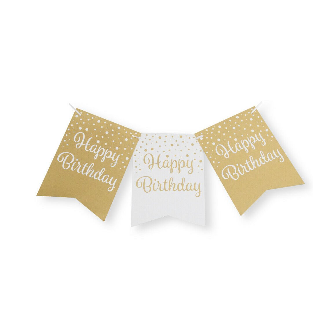 Party flag banner gold / white - Happy Birthday