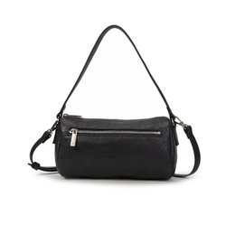  Black leather shoulder bag, cylindrical shape, lamb leather, crossbody handbag with adjustable straps