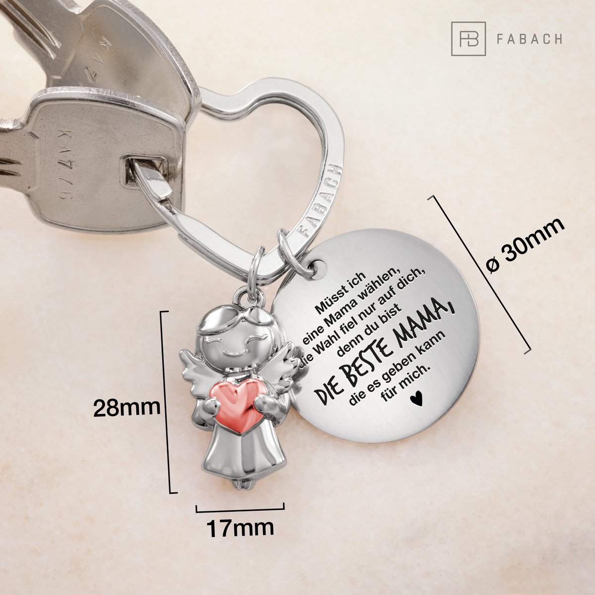 Beschermengelsleutelhanger "Best Mom" ​​- beschermengelster met hart en gegraveerd plaatje met een liefdevolle boodschap