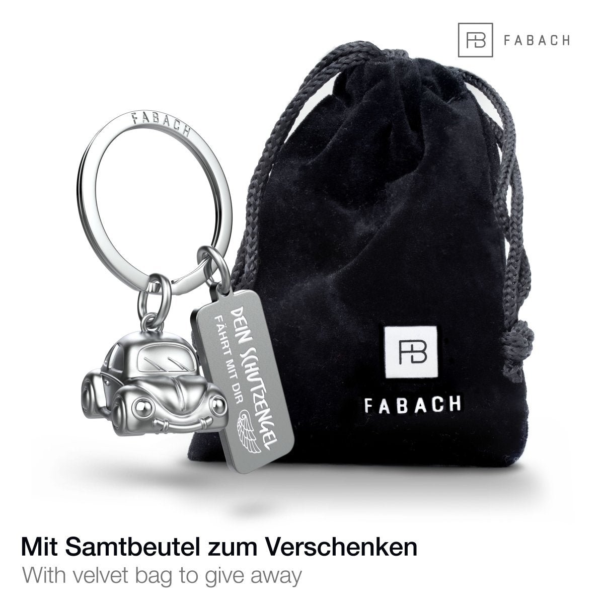 "Car" Miniatur Auto Schlüsselanhänger - Süßer Glücksbringer für Autofahrer - mit Gravur "Dein Schutzengel fährt mit Dir"