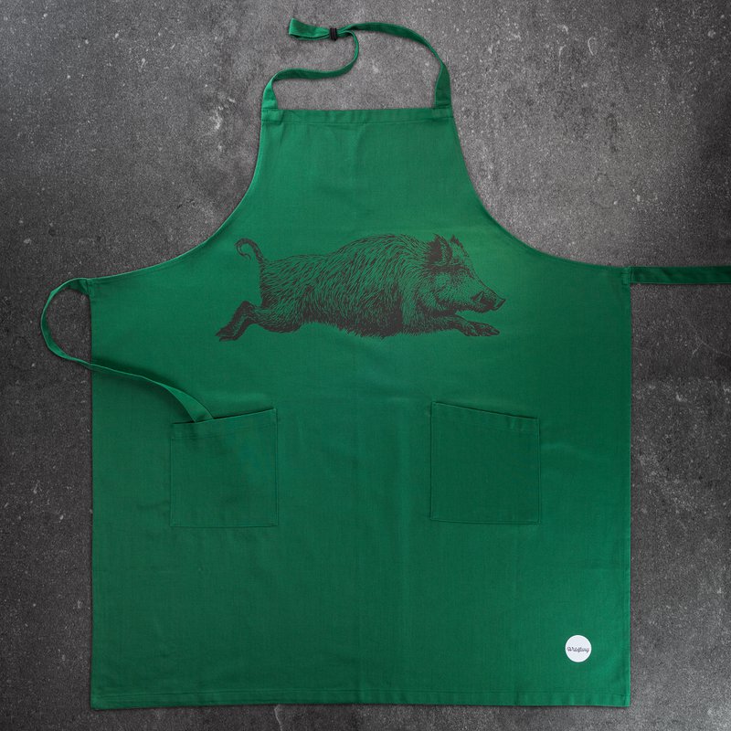 Tablier de cuisine vert avec sanglier