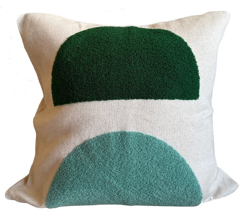 Mona Pillow-Cover Green, Punch Needle Embroidery