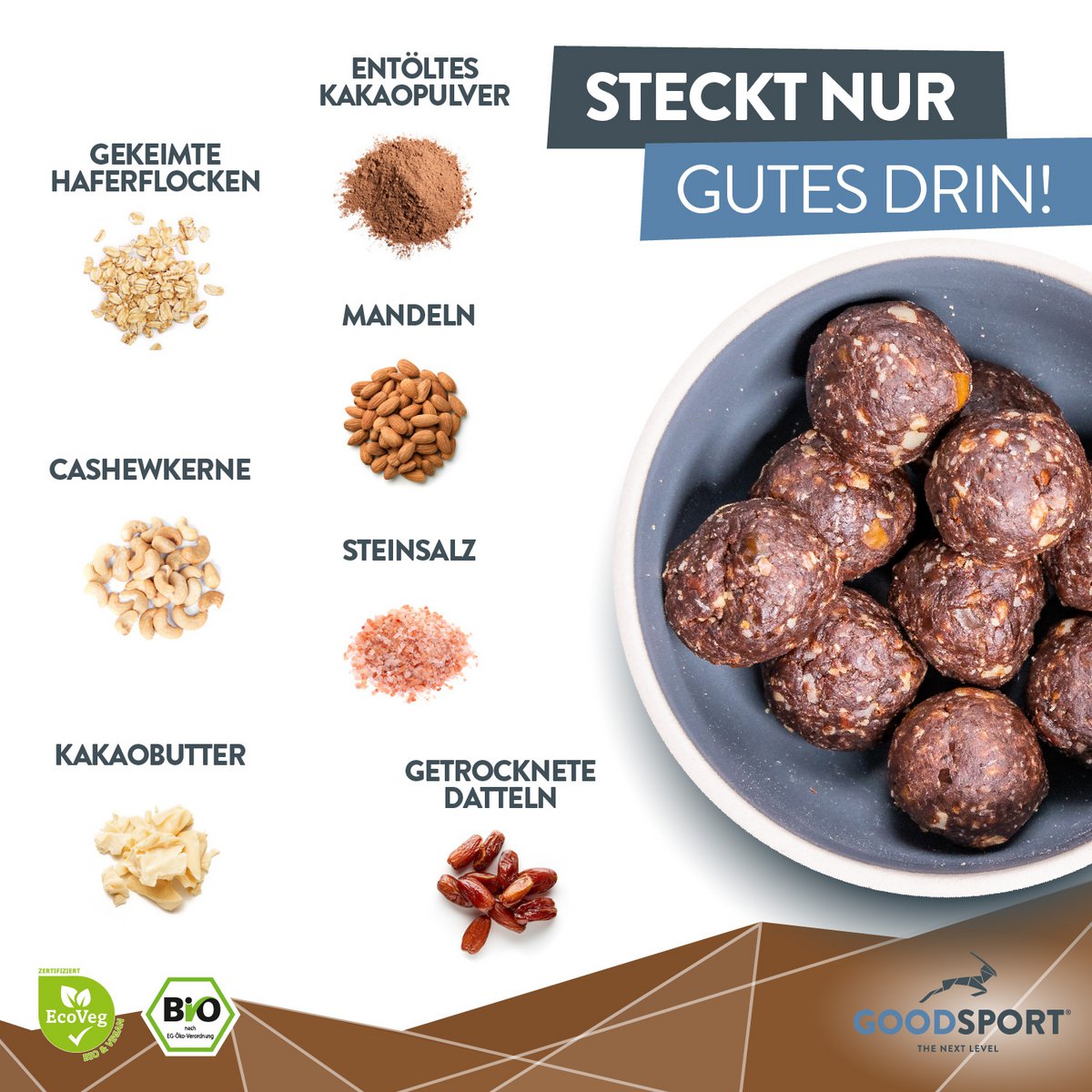 BIOLOGISCHE Energyballs, cashewcacao, gekiemde havervlokken