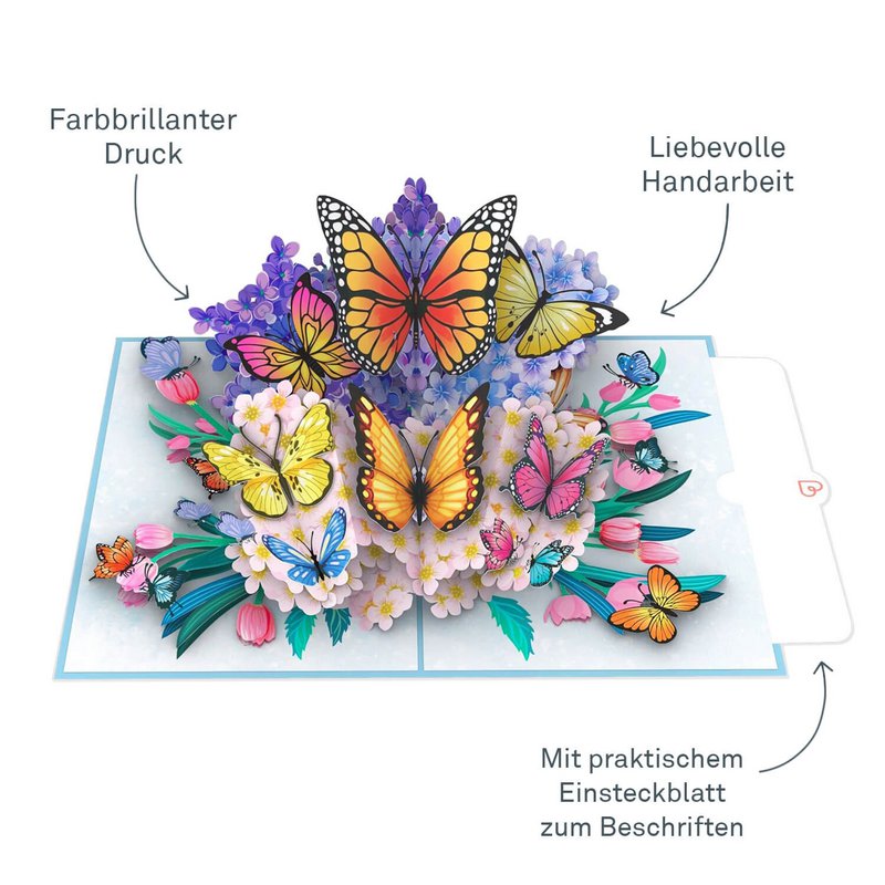 Kleurrijke vlinders op bloemen pop-upkaart