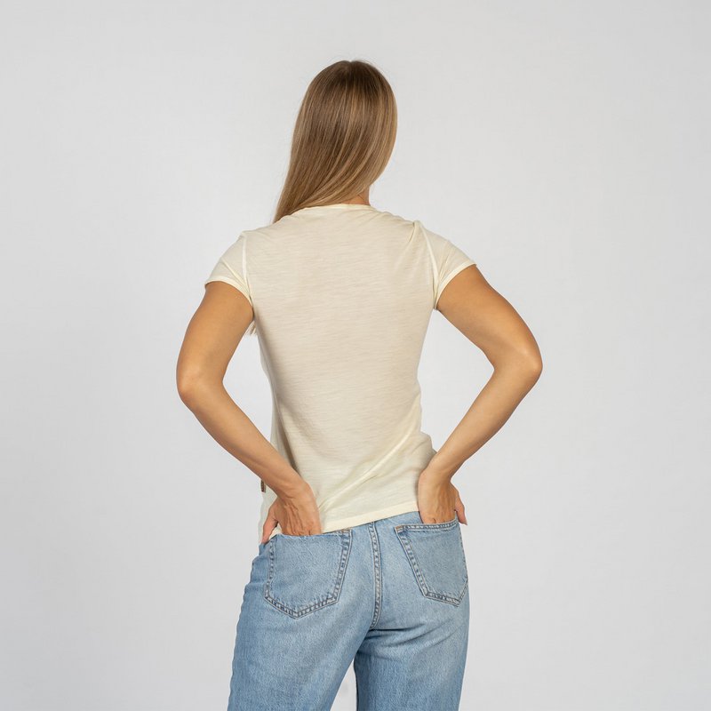 Jersey de manga corta Merino 160 para mujer, color natural