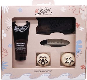 LADOT SET 1 - includes : 2 cosmetic stamps flower/star & 1 tube of temporary body ink & 1 ink pad & 1 rhinestone plate