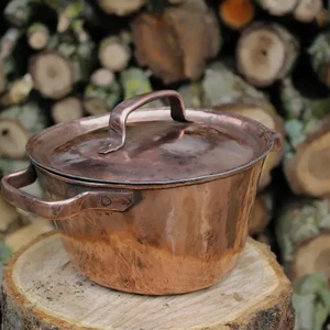 Copper cookware pan handmade Conical Tinned Copper pot - rustic kitchen
