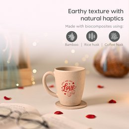 Ecofy Earth-Friendly Love You-krus til kaffe | Par gaver | Jubilæumsgave til par Special | Sæt med 1 | 300 ml | Kaffekrus | Lavet med risskaller| Sand Castle TUV Certificeret