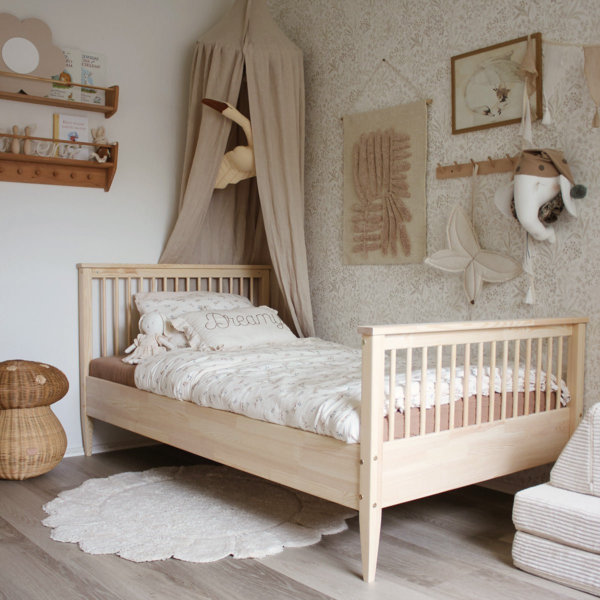 Tapis chambre enfant coton lavable rond finition "pétales" GABRIELLE