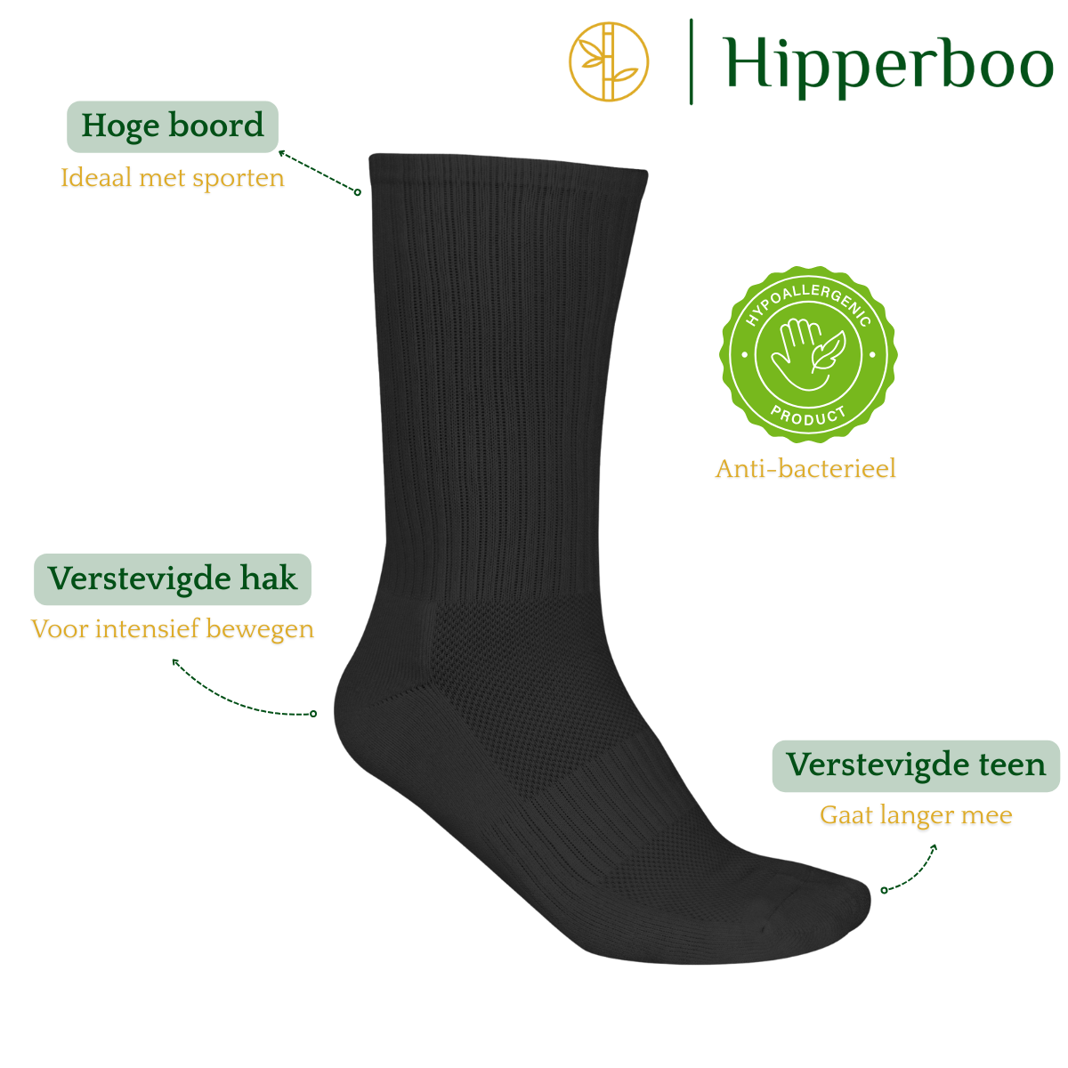 Hipperboo® 3 oder 6 Paar Bambus-Sportsocken | Tennissocken | Laufsocken | Nahtlos | Schwarz oder Weiß | Mehrere Größen