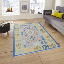 Modern schemerblauw Kelim vloerkleed