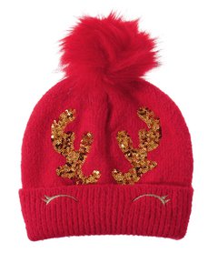 Kindermuts - Rood met pompon van bont