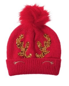 Kindermuts - Rood met pompon van bont