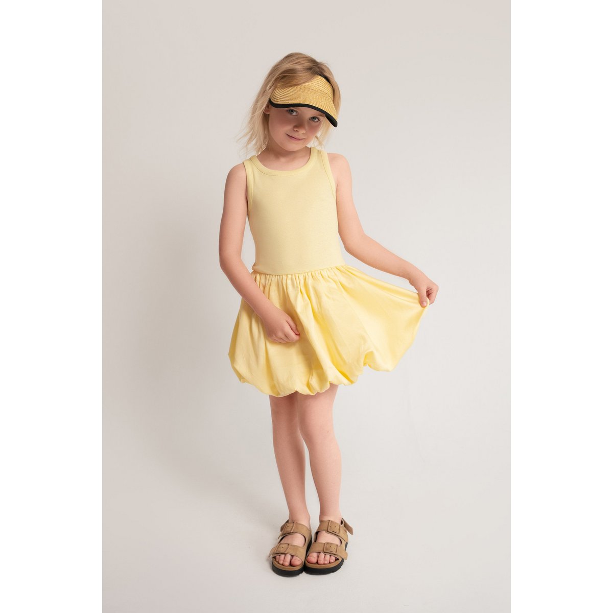 Balloon dress made of cotton with tank top top in yellow