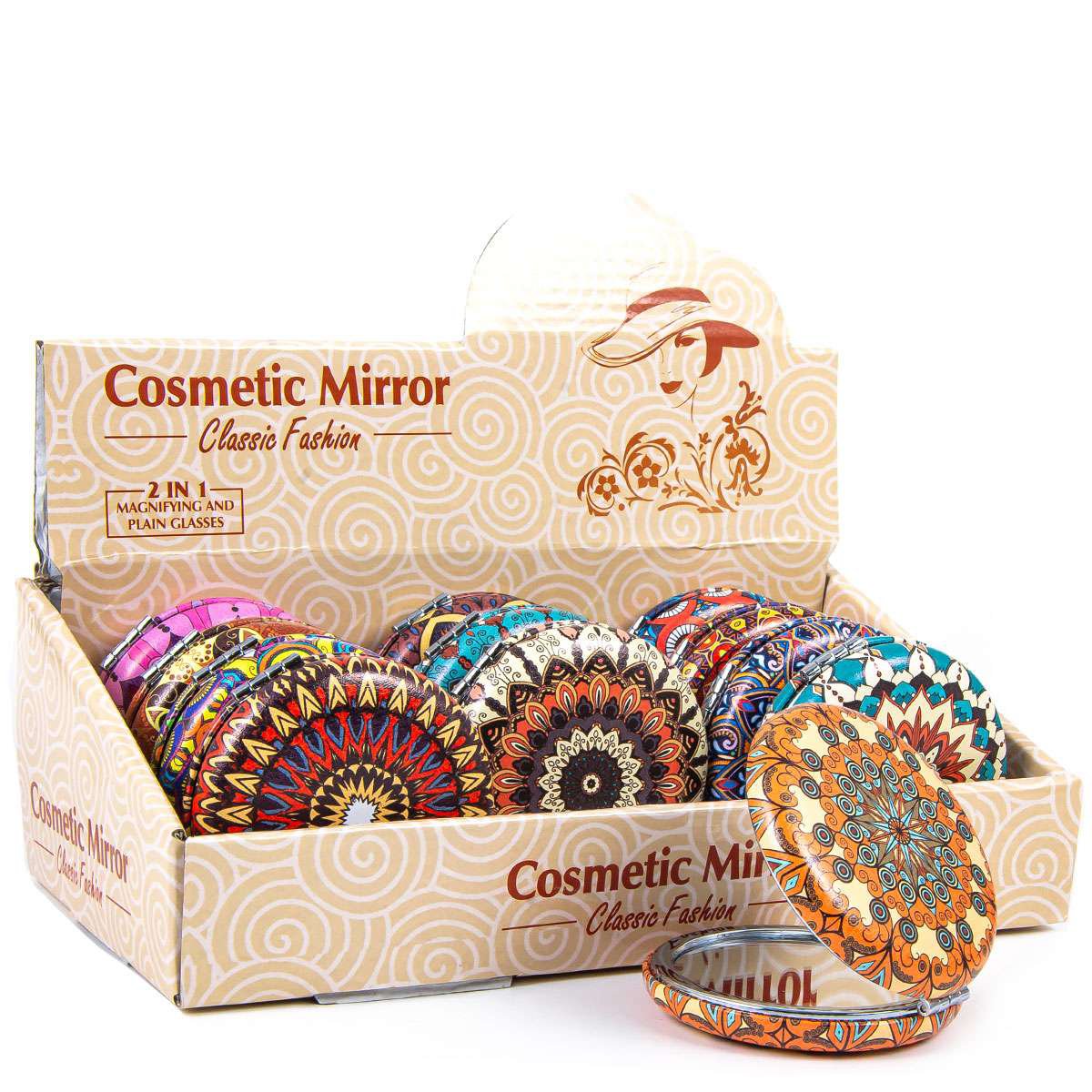 Cosmetics mirror round in Boho -style 2 - 12 Set - 7.5 x 7.5 x 1cm