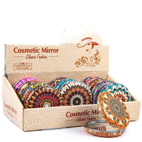 Cosmetics mirror round in Boho -style 2 - 12 Set - 7.5 x 7.5 x 1cm