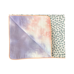 Reversible placemat Graou turquoise pattern and purple tie-dye - Graou Bleu - Set of 2