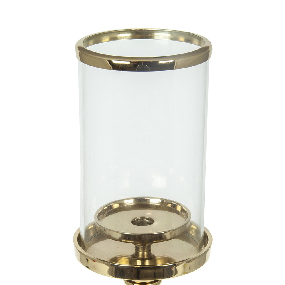 Bougeoir pour 1 bougie, métal plaqué en nickel avec verre, couleur or, 51 cm, décosiluet