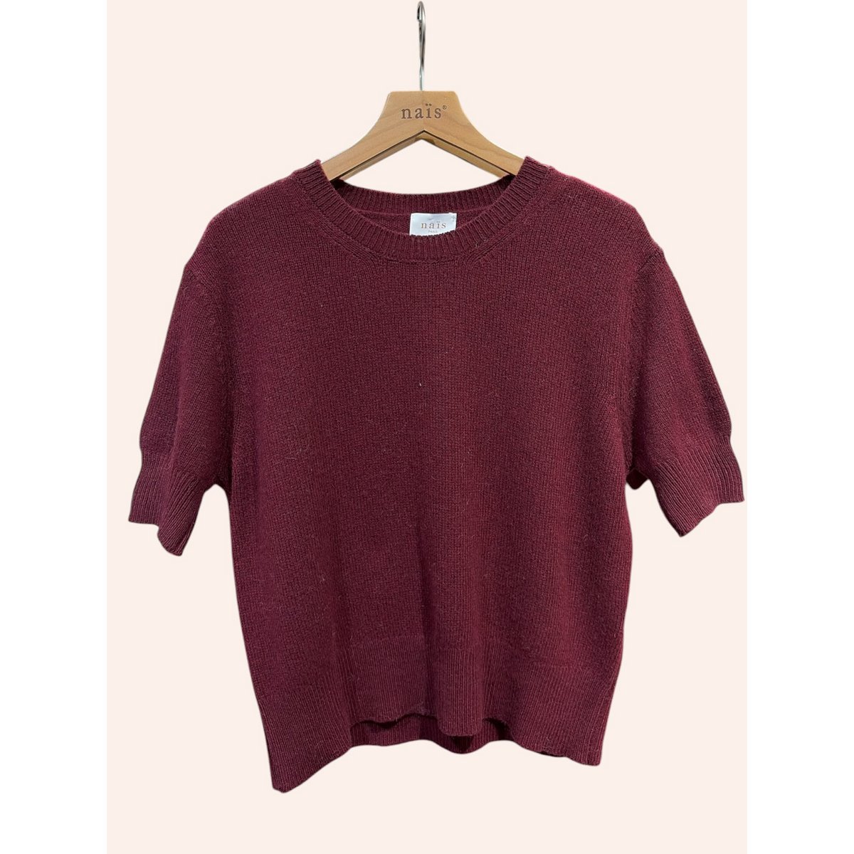 Pull col rond manches courtes en 50% cachemire et 22% laine