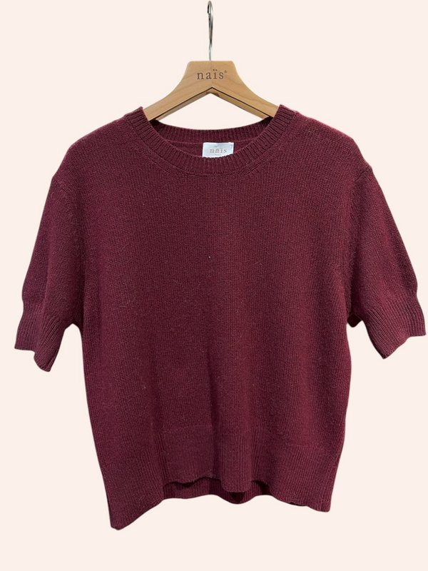 Pull col rond manches courtes en 50% cachemire et 22% laine