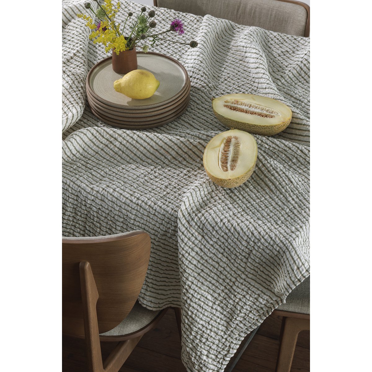 100% Linnen Tafelkleed (250x145 cm) Groene strepen