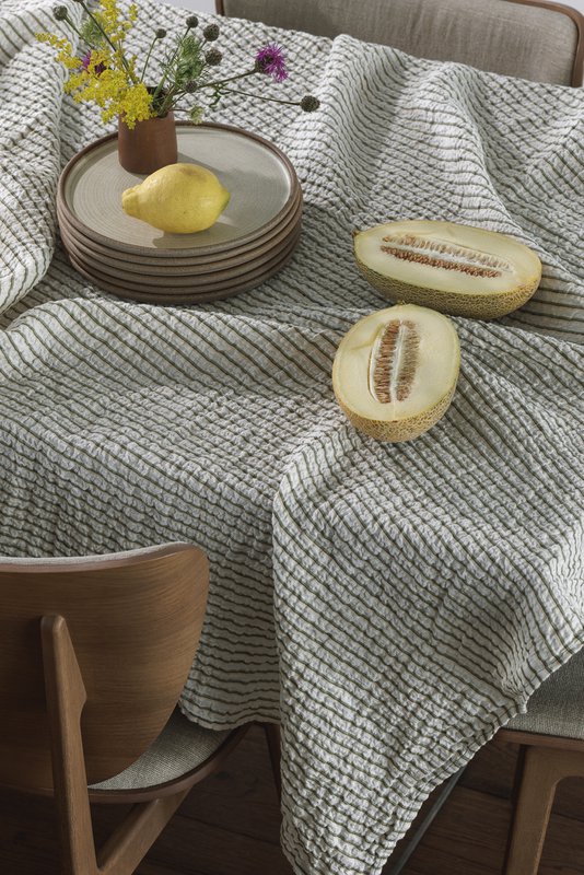 100% hør dug (250x145 cm) Grønne striber