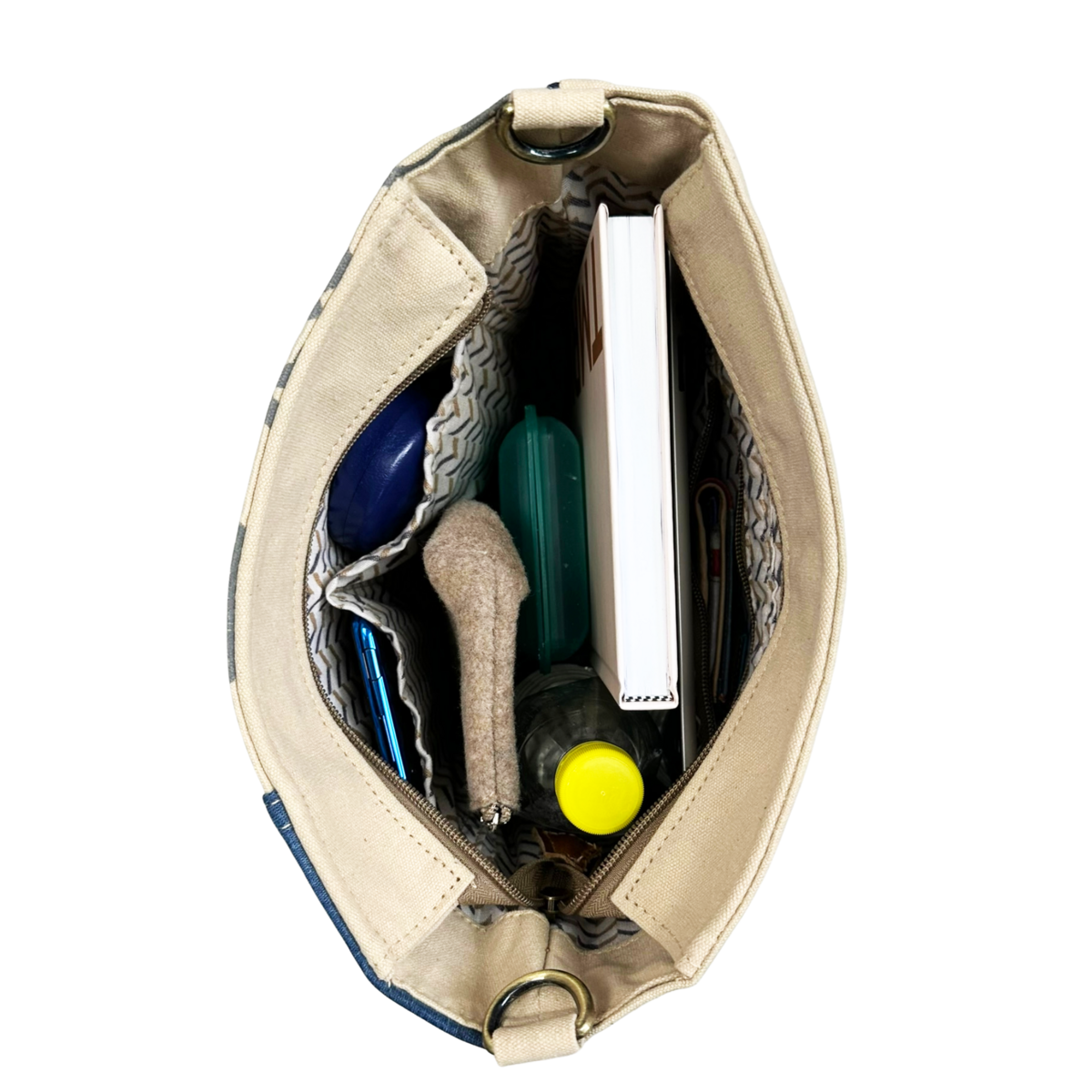 Sunsa dames schoudertas. Schoudertas gemaakt van upcycled jeans en canvas. Handtas vintage retro-stijl. Crossbodytas voor dames met print