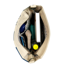 Sunsa dames schoudertas. Schoudertas gemaakt van upcycled jeans en canvas. Handtas vintage retro-stijl. Crossbodytas voor dames met print