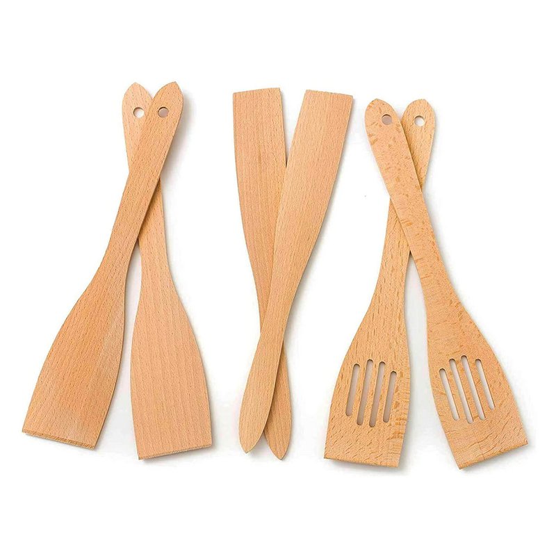 6 Piece Wooden Kitchen Spatula Set - 30cm length