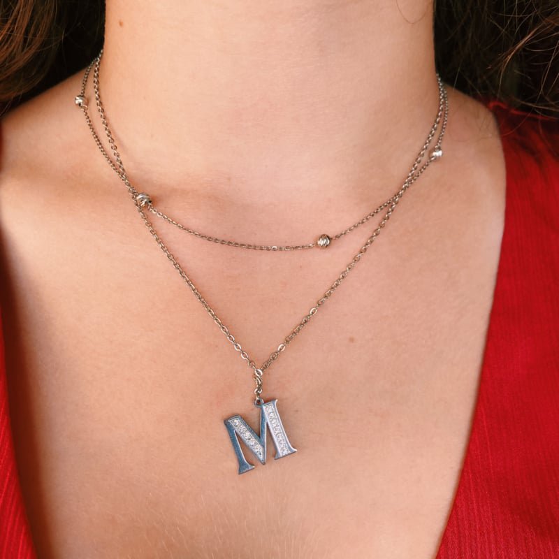 Letra ketting medio diamante - inicial S - zilver