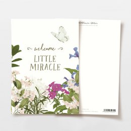 Babykaart 'welkom klein wondertje' met bloemen en vlinder