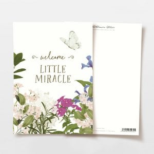 Baby card 'welcome little miracle' with flowers and butterfly