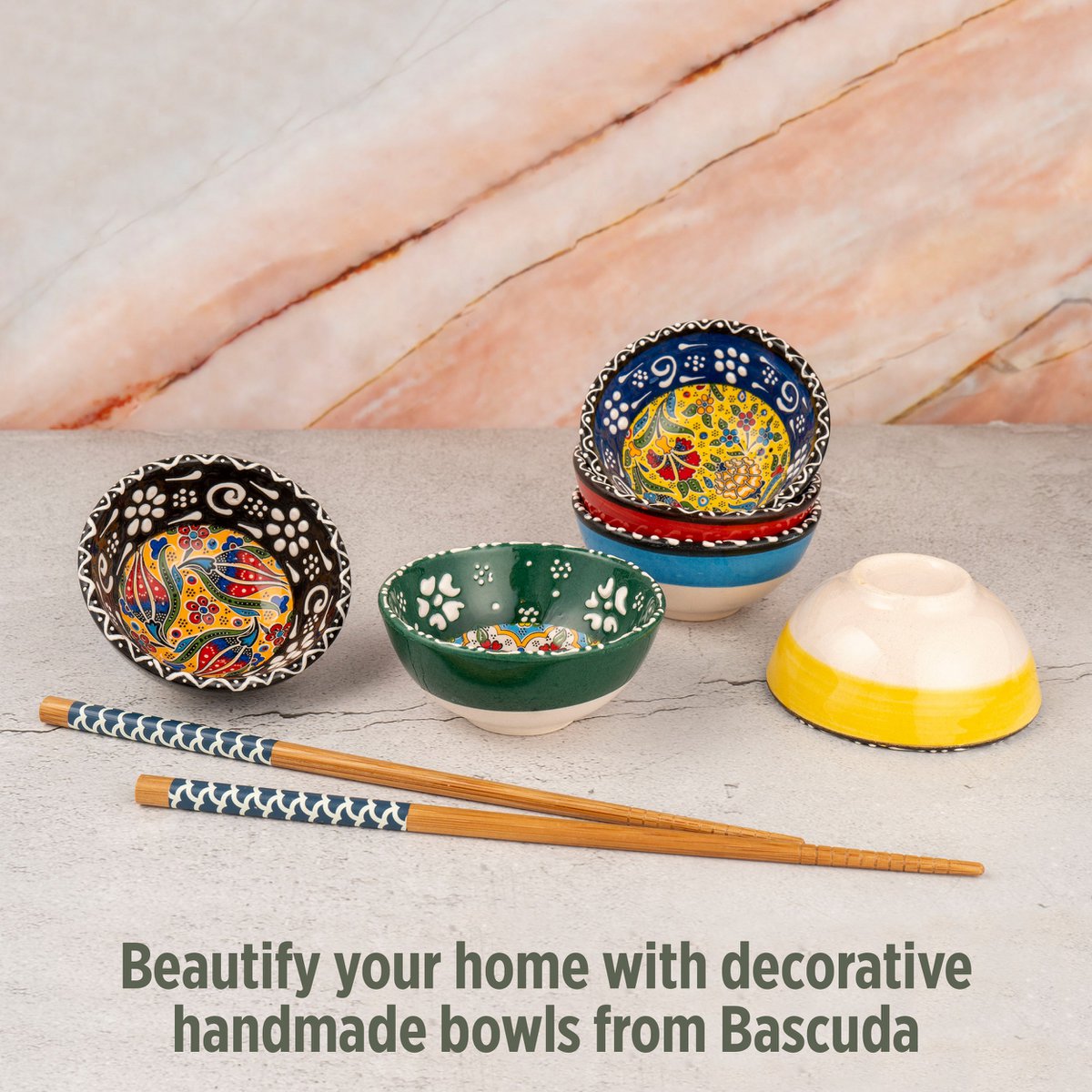 Kleine decoratieve keramische kommen set van 6, Mexicaanse stijl 8 cm