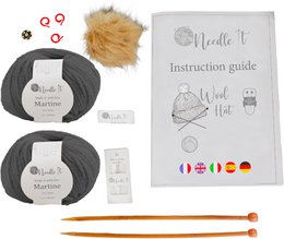 NEEDLE IT® Kit Tricot bonnet complet gris - Bonnet en laine à tricoter soi-même pour enfant et adulte - Kit complet avec aiguilles, pelotes et notice - Laine française (Gris)