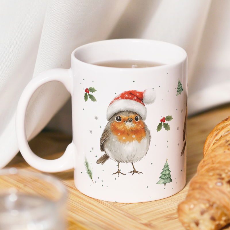 Prachtige kerstmok met schattig vogeltje - Robin Kerstmok