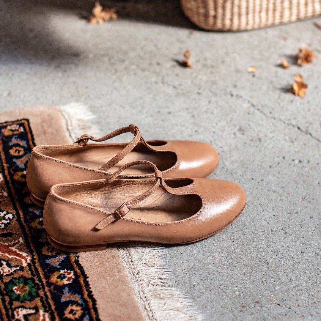 Handgemaakte leren ballerina's - Lotta - beige 34-42