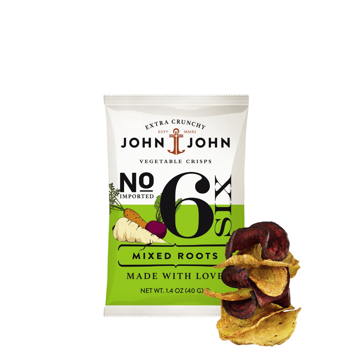 John & John Chips Crisps Gemüse Mixed Roots 40g Tüte
