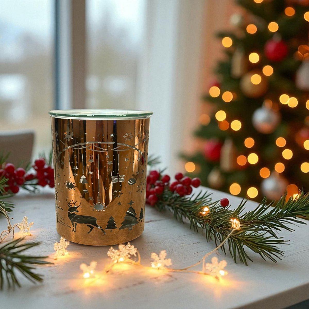 Brændt-parfum julemetallaserskæring-arch & rensdyr mønster-essentiel olier, voks og parfume-aftagelige glasskop-chic chic atmosfære