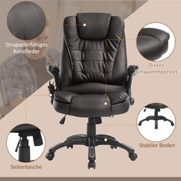 Silla de oficina con función de masaje, función de calor, altura regulable, función de inclinación, silla de oficina de masaje, blanco crema + negro