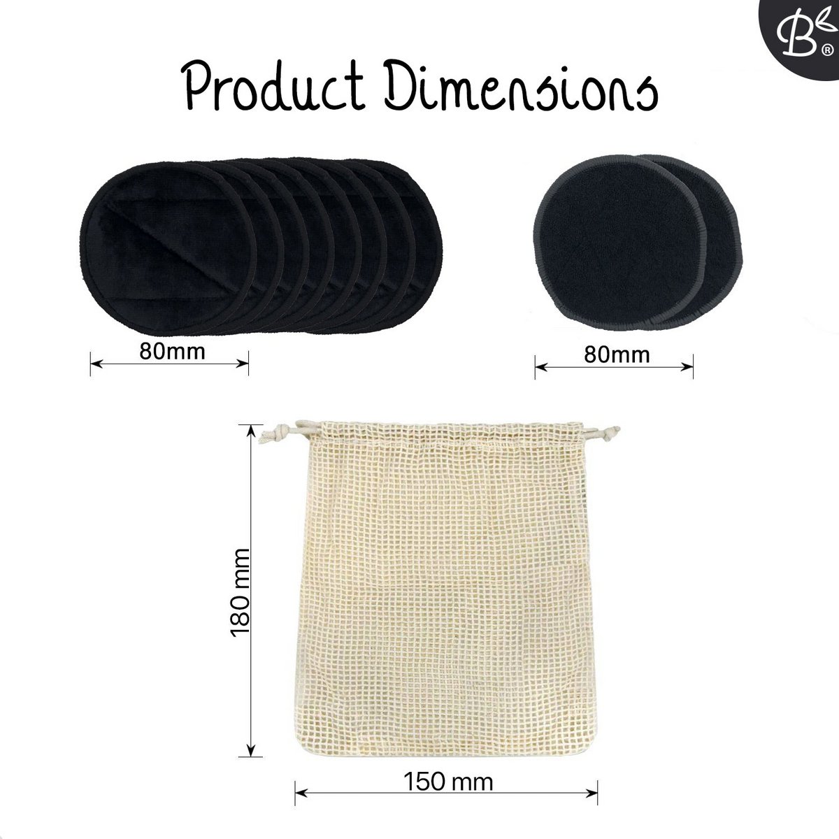 10x Black Reusable Cotton Pads 2-Layers