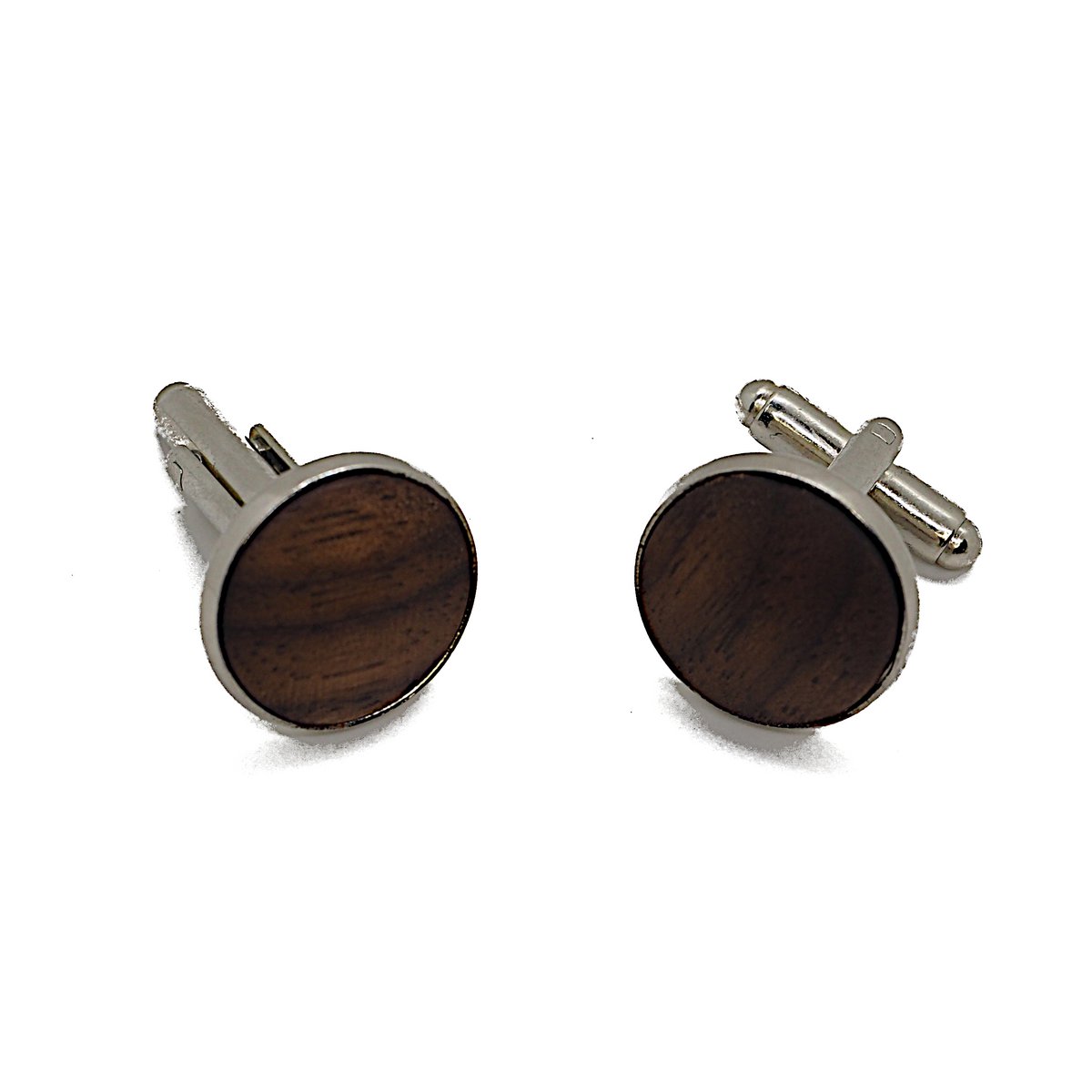 Elegante runde Manschettenknöpfe aus echtem Walnuss Nussbaum Durchmesser ca. 18 mm, abgerundete Einlage mit toller Maserung