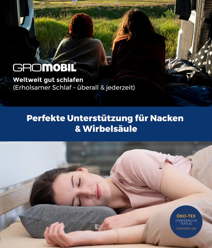 GROMOBIL® Reise-Nackenstützkissen TRAVEL – Orthopädisches Kissen: ergonomisch & atmungsaktiv für Hotel, Pension, Ferienwohnung & Camping