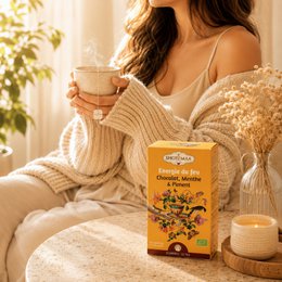 Premium-Zutaten für Bio-Kräutertee – Wohlfühlaufgüsse Feuerenergie für Ausgeglichenheit und Vitalität – Schokolade, Minze und Chili