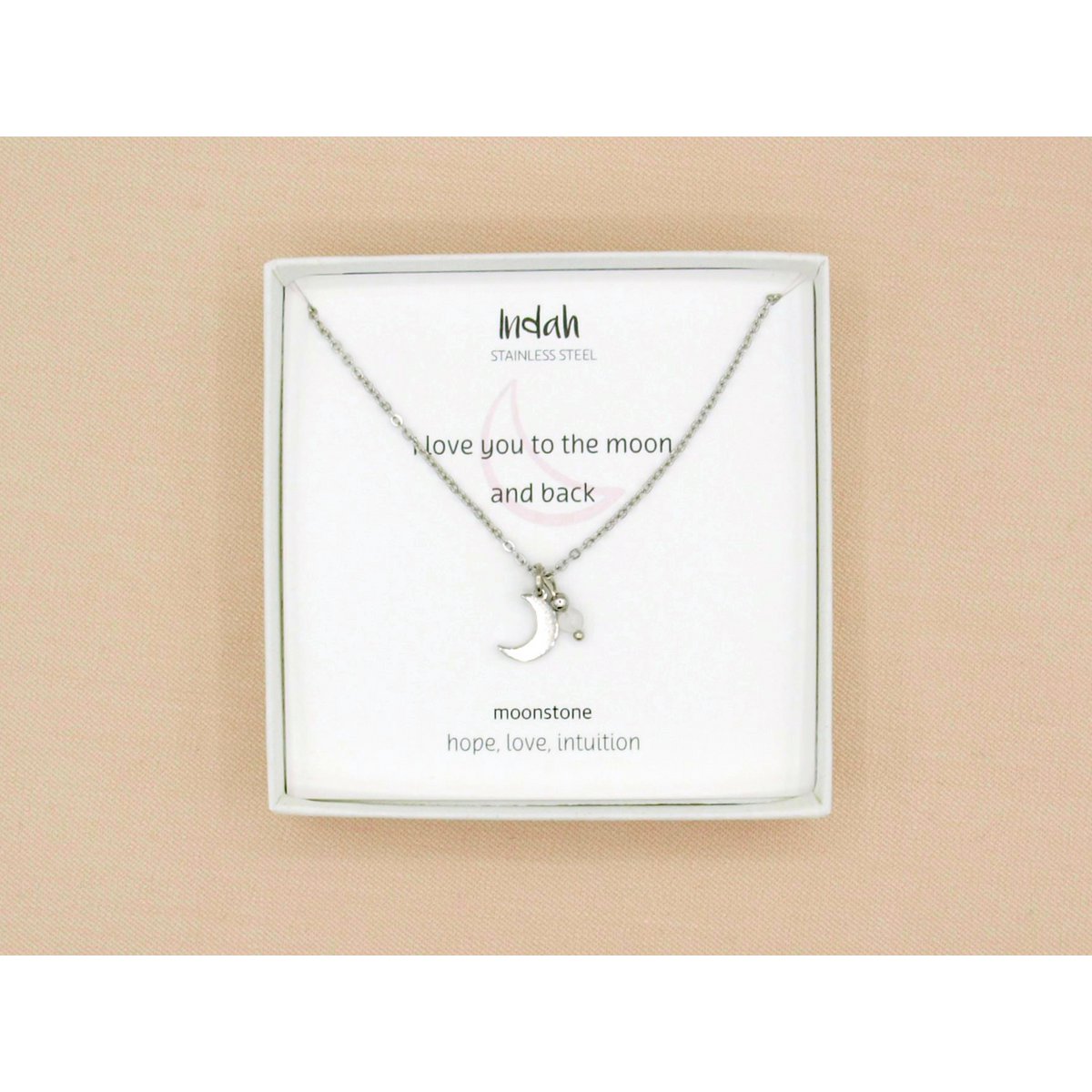 Ketting rock, maan en maansteen, zilver of goud stainless steel